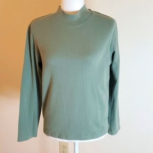 Hasting & Smith Green ribbed mock neck long sleeve